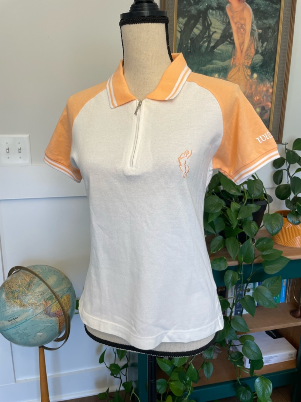 Wilson’s Women’s Athletic Quarter Zip Tennis Shirt USA Medium Peach & White